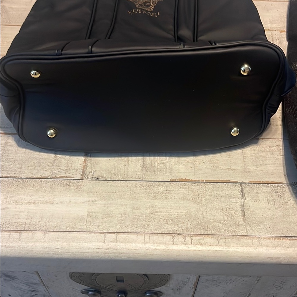 Versace Parfums Black Tote with Textured Fabric and Gold Accents - Picture 6 of 10